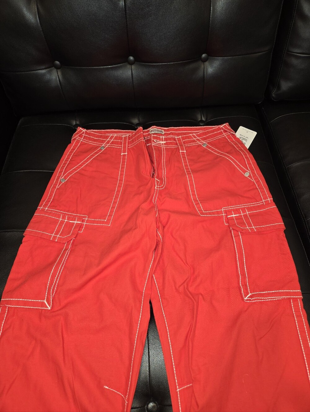 True Religion Red Cargo Pants with Contrast Stitching - Picture 3 of 10